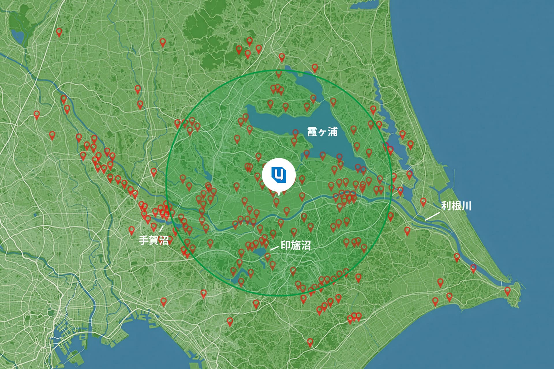 対応エリア（稲敷市を中心に、茨城県南地域とその周辺地域に対応）